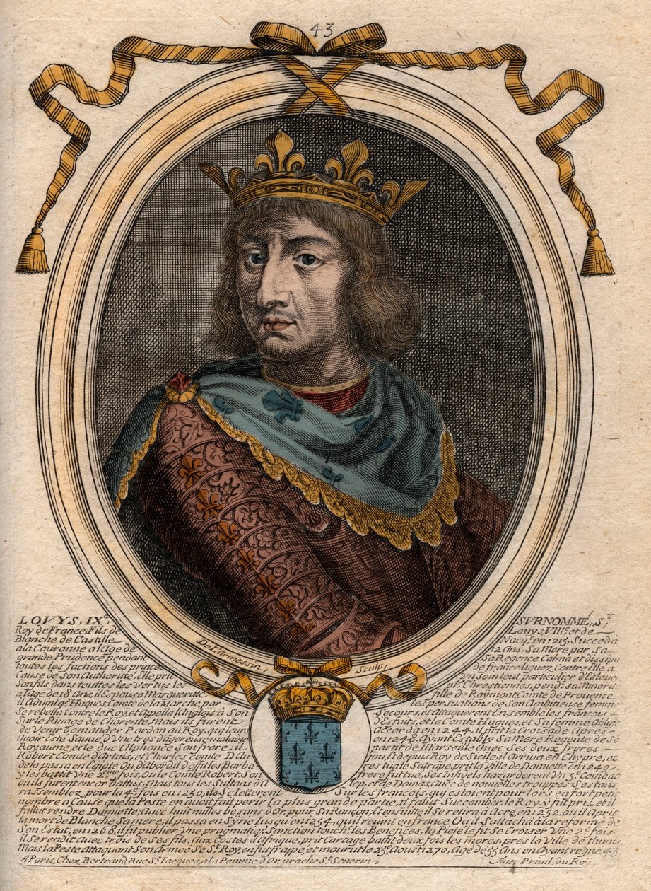 Portrett av Saint Louis (Saint-Louis, Louis IX (1214-1270) - Saint Louis IX (1214-1270) konge av Frankrike - gravering fra 