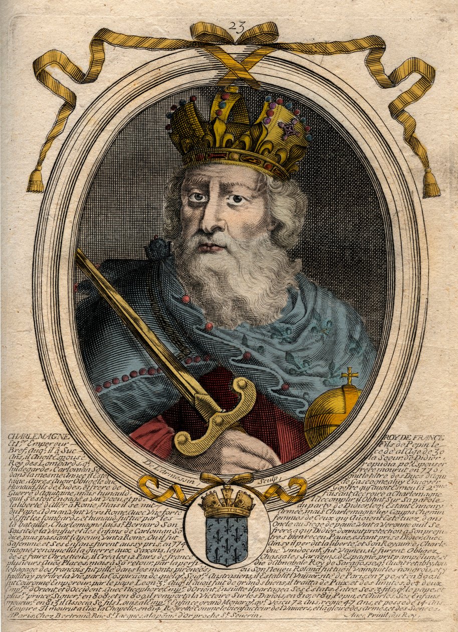 Karl den Store (Charles I dit le Grand, Carolus Magnus, 742-814), Frankenes konge - Karl den Store (Carolus Magnus, Charles den store) (747-814) Frankenes konge og den kristne keiseren av Vesten - gravering fra 