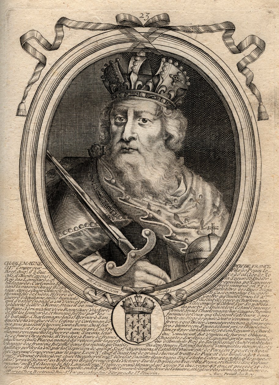 Karl den Store (Charles I dit le Grand, Carolus Magnus, 742-814), Frankenes konge - Karl den Store (Carolus Magnus, Charles den store) (747-814) Frankenes konge og den kristne keiseren av Vesten - gravering fra 