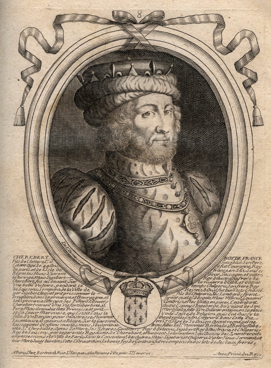 Portrait of Caribert, king of the Franks (561-567) - Caribert or Charibert (d.567) King of the Franks - engraving from 