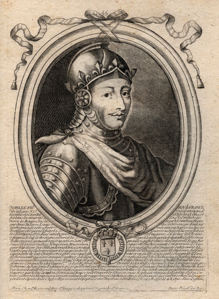 Portrait of Charles VIII (1470-1498) French King of the Valois Dynasty - Charles VIII (1470-98) King of France - engraving from 