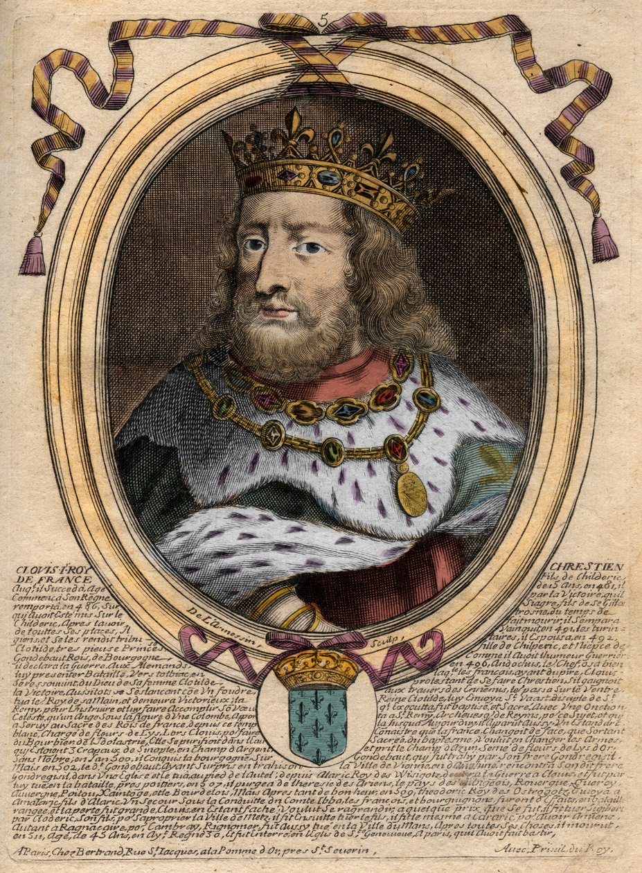 Portrett av Clovis I (ca. 466 - 511), Frankenes konge - Portrett av Clovis I (c466-511), Frankenes konge - gravering fra 