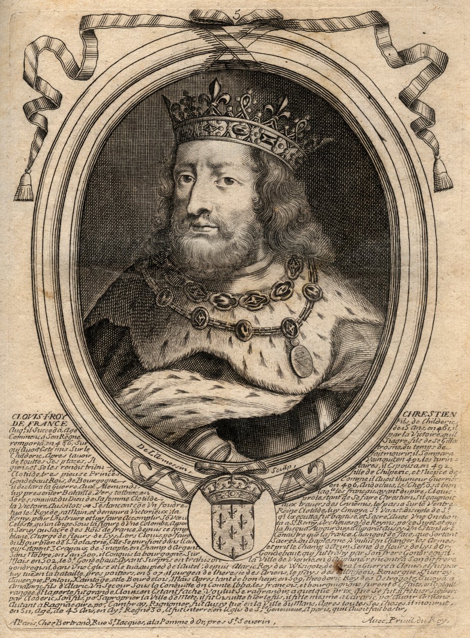 Portrett av Clovis I (v. 466 - 511), Frankenes konge - Portrett av Clovis I (466-511), Frankenes konge - gravering fra 