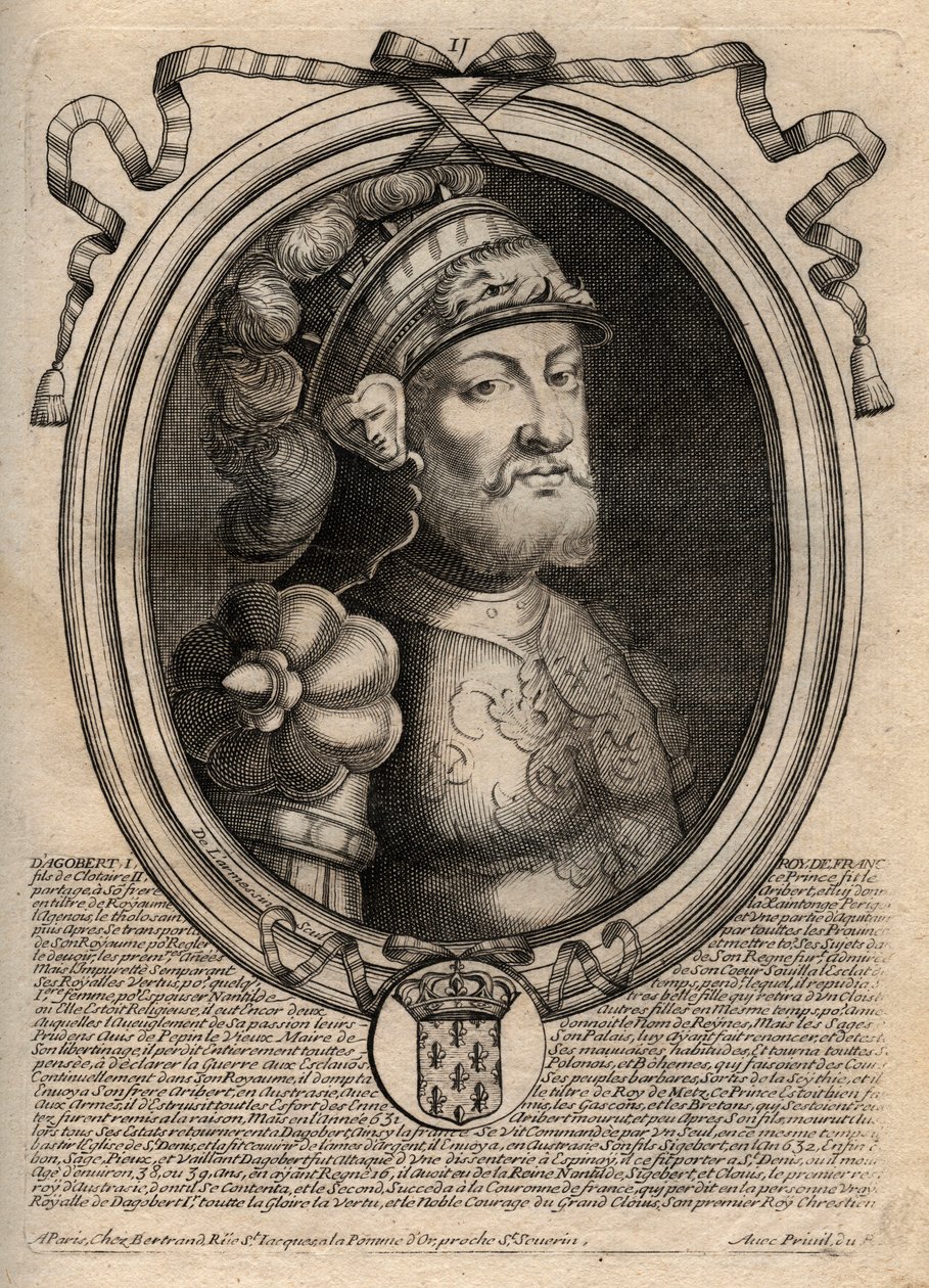 Portrett av Dagobert, kongen av frankene fra 628 til 638 - Dagobert (605-39) Frankenes konge - gravering fra 