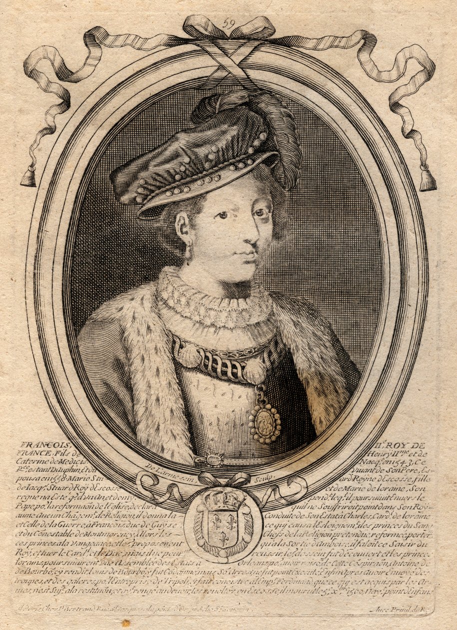 Portrait of Francois II (1544-1560) King of France - Francois (Francis) II (1544-60) - engraving from 