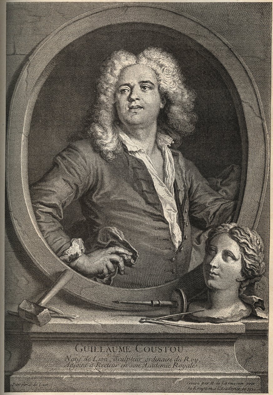Portrait of Guillaume Coustou (1677-1746) French sculptor - engraving by Larmessin after J.de Lien av de Larmessin