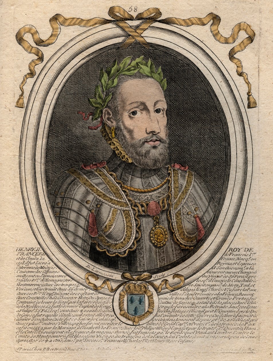 Portrett av Henrik II (1519-1559) Konge av Frankrike - Henrik II (1519-59), konge av Frankrike - gravering fra 
