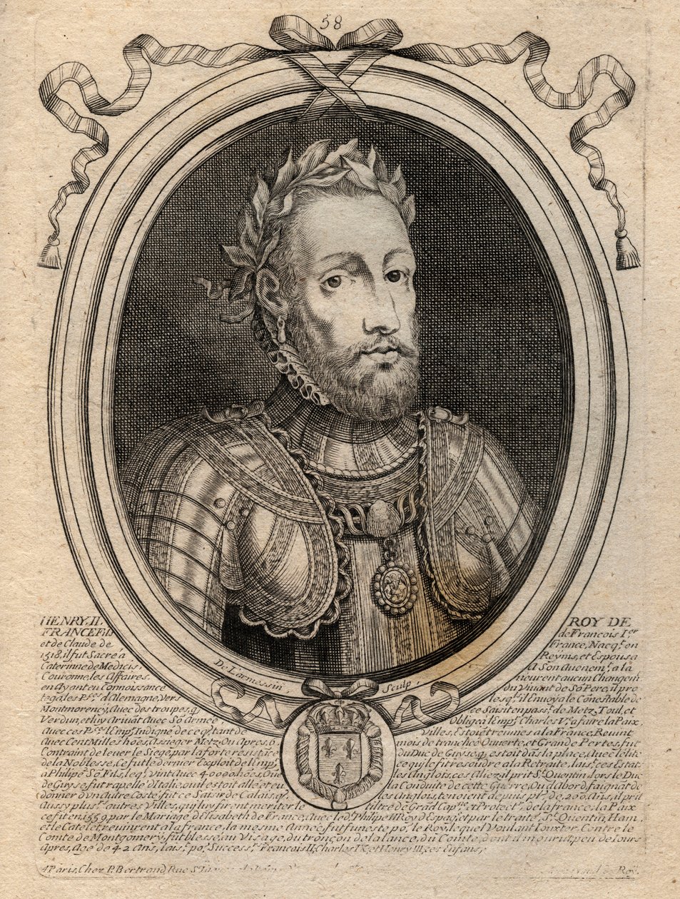 Portrait of Henry II (1519 - 1559) King of France - Henry II (1519-59), King of France - engraving from 