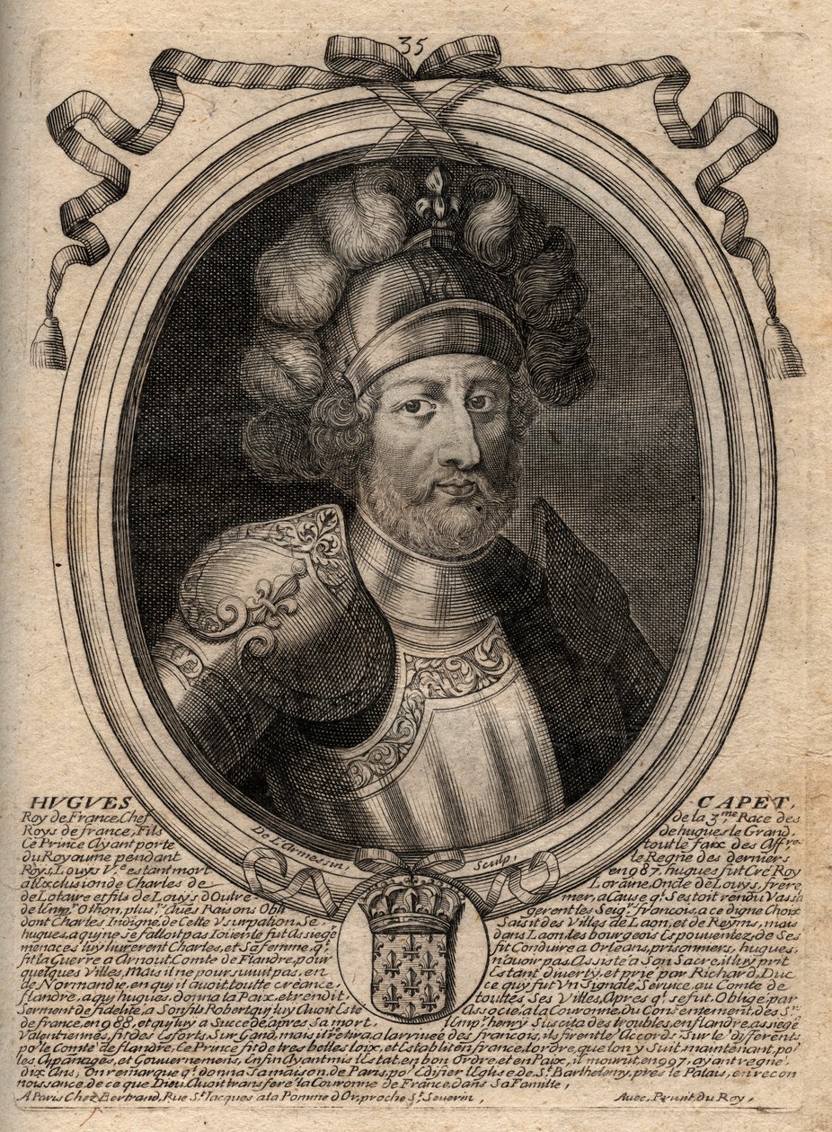 Portrait of Hugues I Capet (c. 941 - 996), Duke of France and then King of France - Portrait of Hugues I Capet (c.941-996), King of France - engraving from 