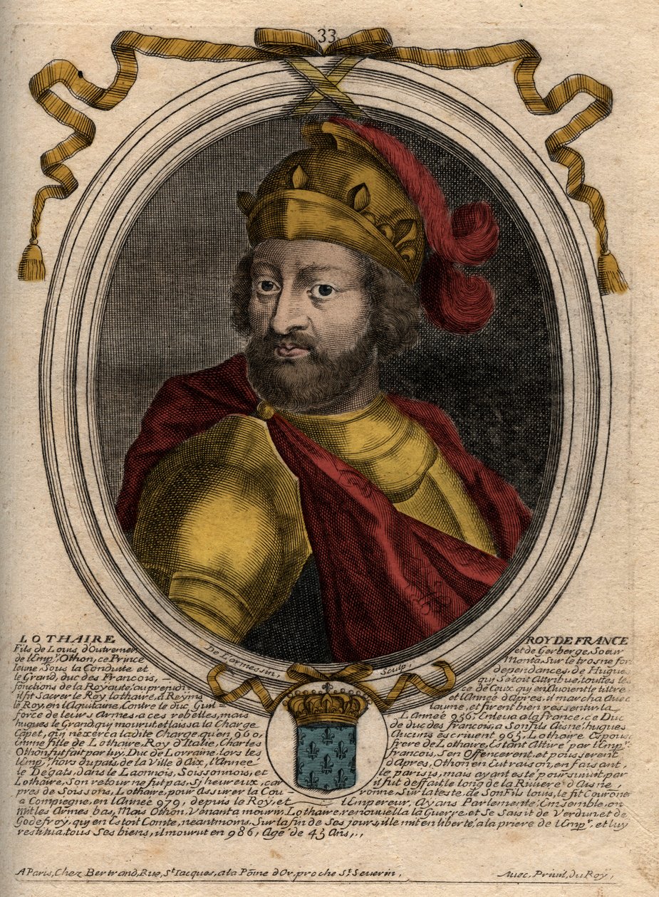 Portrait of Lothaire (941-986), King of the Franks - Lothair (941-986) King of France - engraving from 