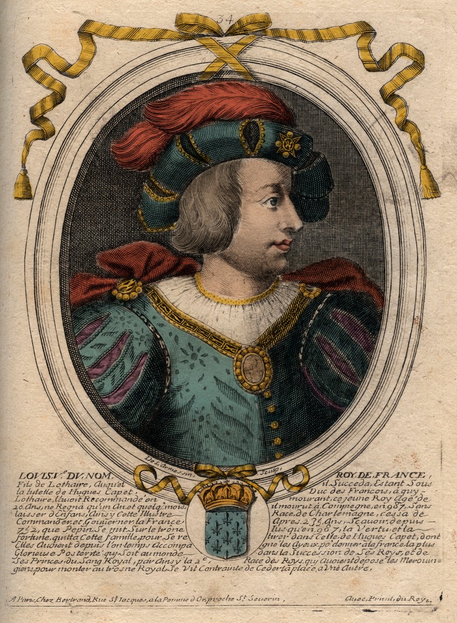 Portrett av Louis V the Indolent (967-987), konge av Frankrike - Louis V the Indolent (967-987) gravering fra 