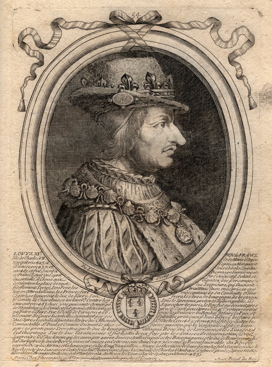Portrett av Louis XI (1423-1483), konge av Frankrike - Portrett av Louis XI av Frankrike (1423-1483), konge av Frankrike - gravering fra 