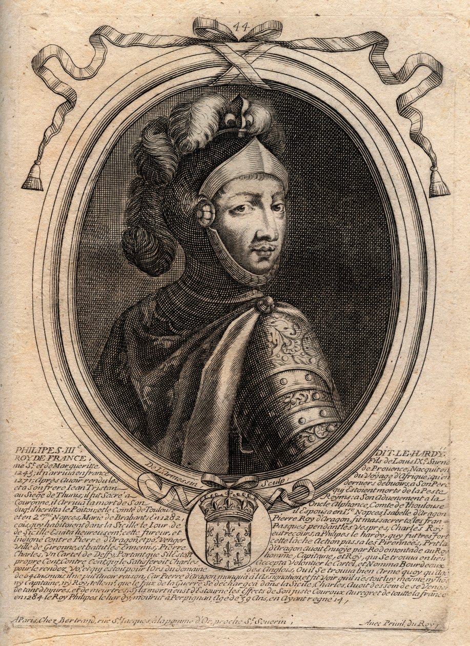 Portrett av Philip III av Frankrike, dit Philippe le Hardi (1245-1285) (kapetianernes dynasti) - Philip III kalt den dristige kongen av Frankrike - gravering fra 