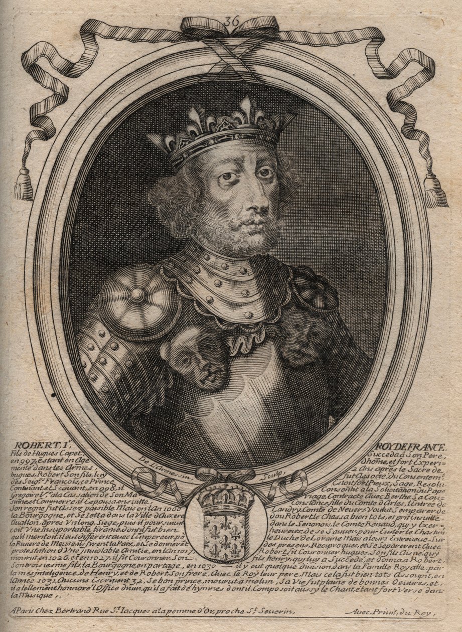 Portrait of Robert II the Pious (c. 972 - 1031), King of France - King Robert II, called the Pious - engraving from 