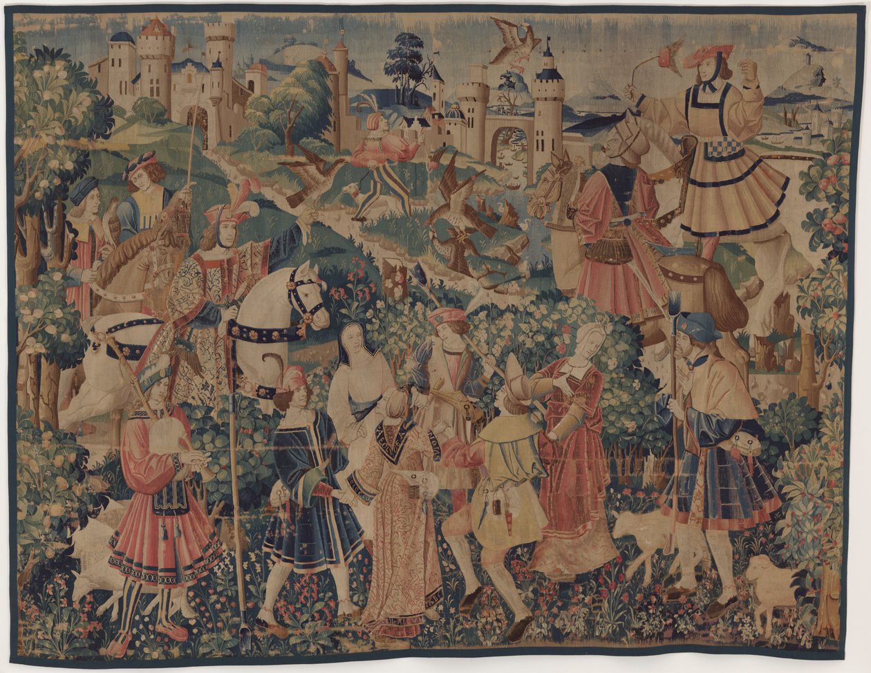Jakt og pastorale scener, med sekkepiper og dansere av design probably French 16th Century, Paris; woven in southern Netherlands or Paris in an undetermine workshop