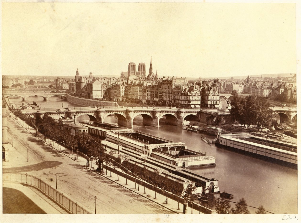 Seine med broer, bak Notre-Dame de Paris av Edouard Denis Baldus