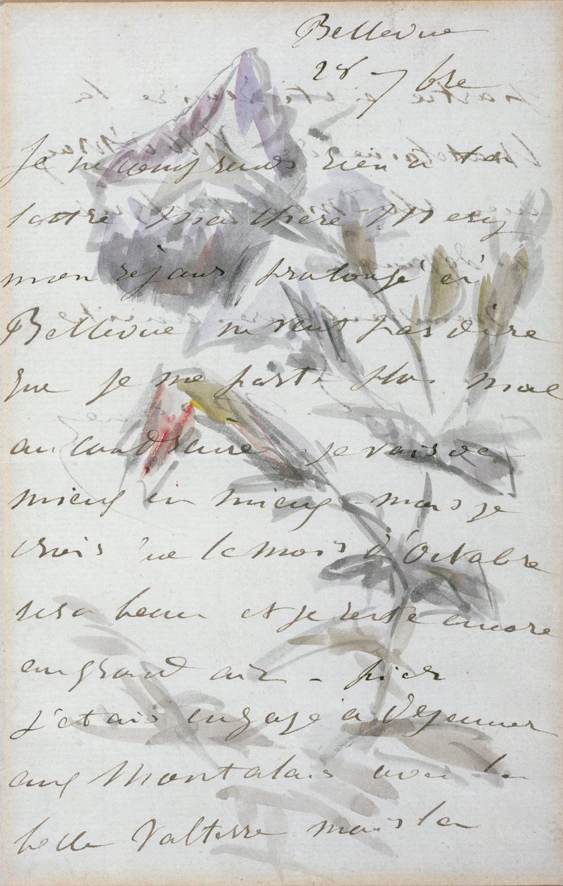 1. side i et brev fra maleren Manet til sin venn og modell, Mery Laurent, 1880 av Édouard Manet