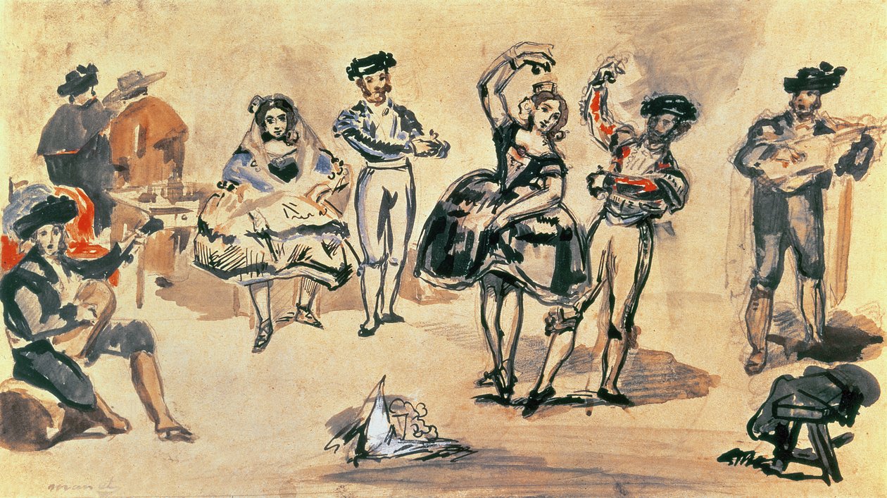 Spanske dansere, 1862 (wc, blyant og blekk) av Édouard Manet
