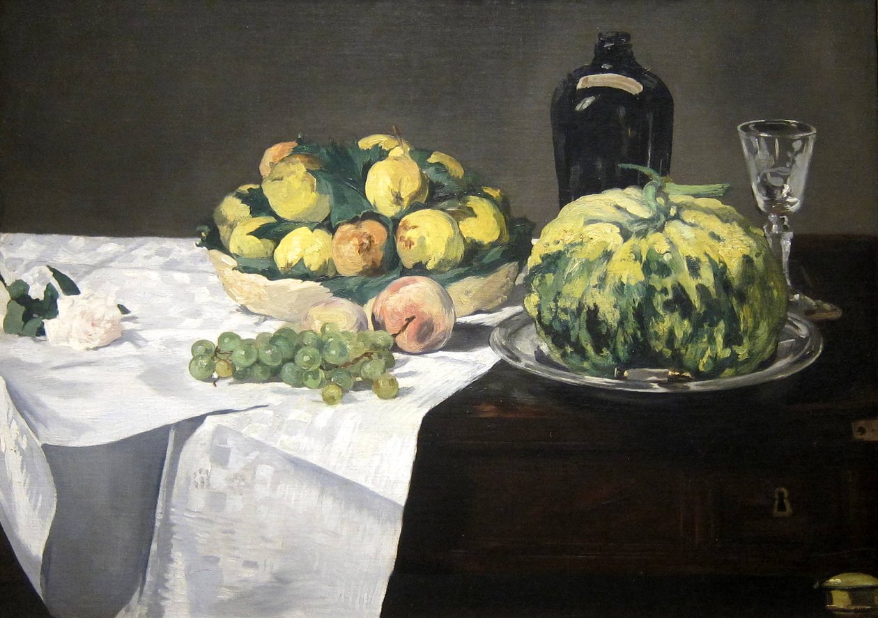 Stilleben med melon og fersken av Édouard Manet