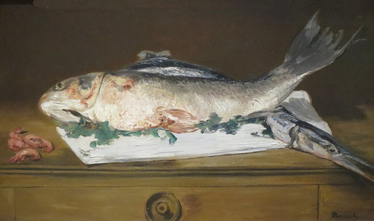 Stilleben, laks, gjedde og reker av Édouard Manet