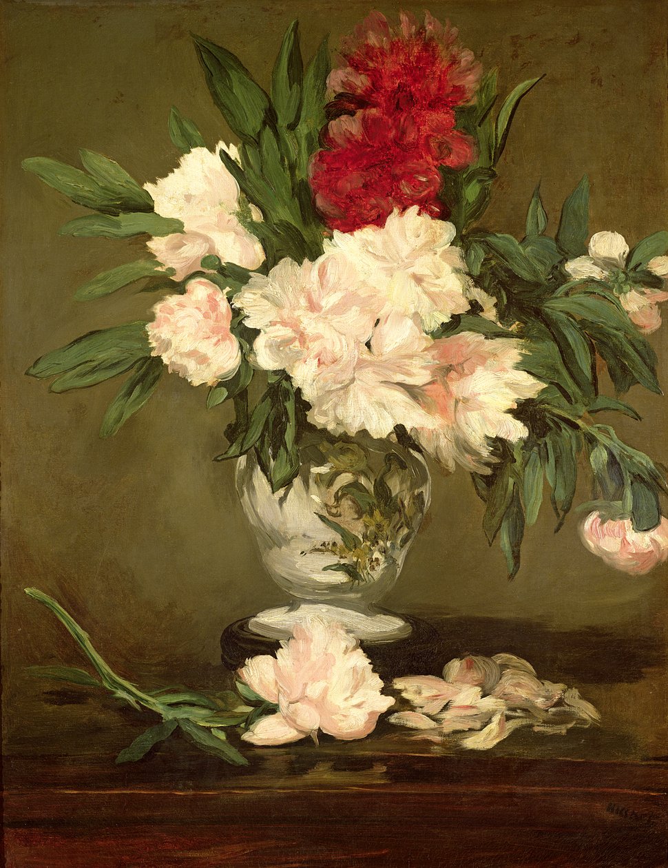 Vase med peoner på en liten sokkel, 1864 av Édouard Manet