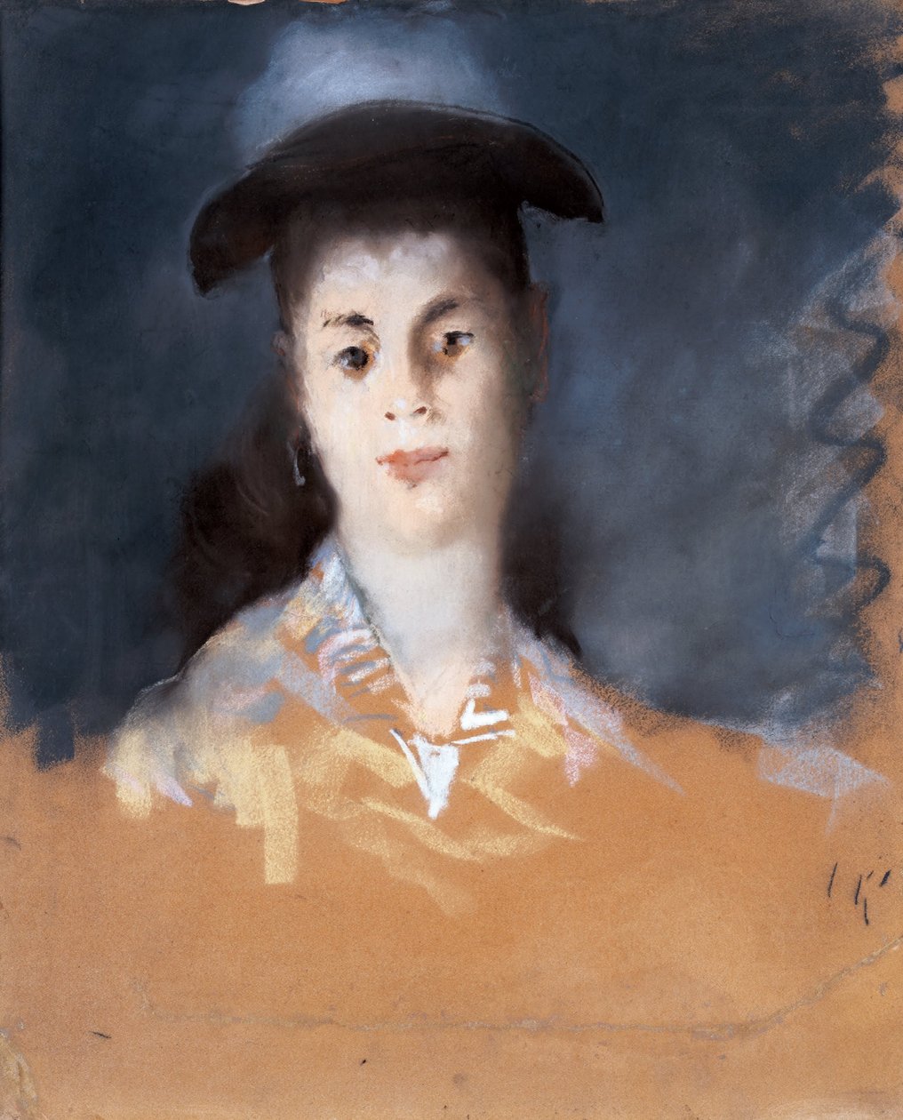 Kvinne som har på seg en hatt med silkebind av Édouard Manet