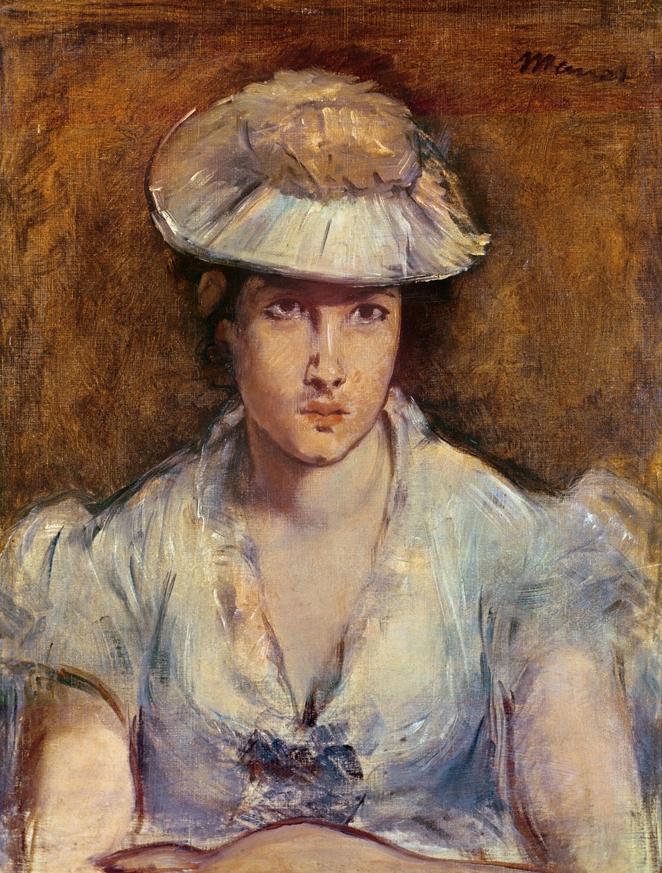 Ung jente kledd i hvitt eller Marguerite Gauthier-Lathuille, ca. 1878 av Édouard Manet