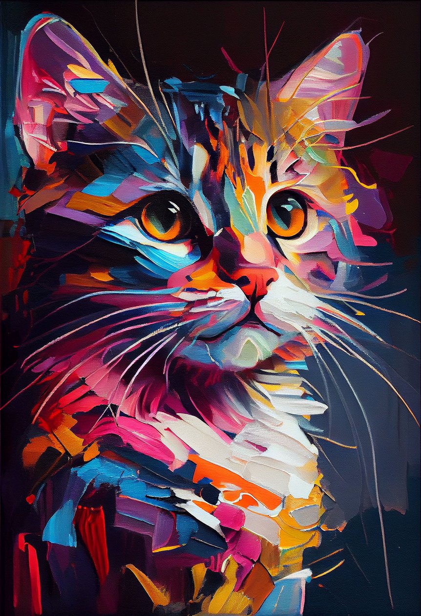Abstrakt Søt katt Painting Penselstrøk, veggkunst | print på forespørsel av F. Abderrahim