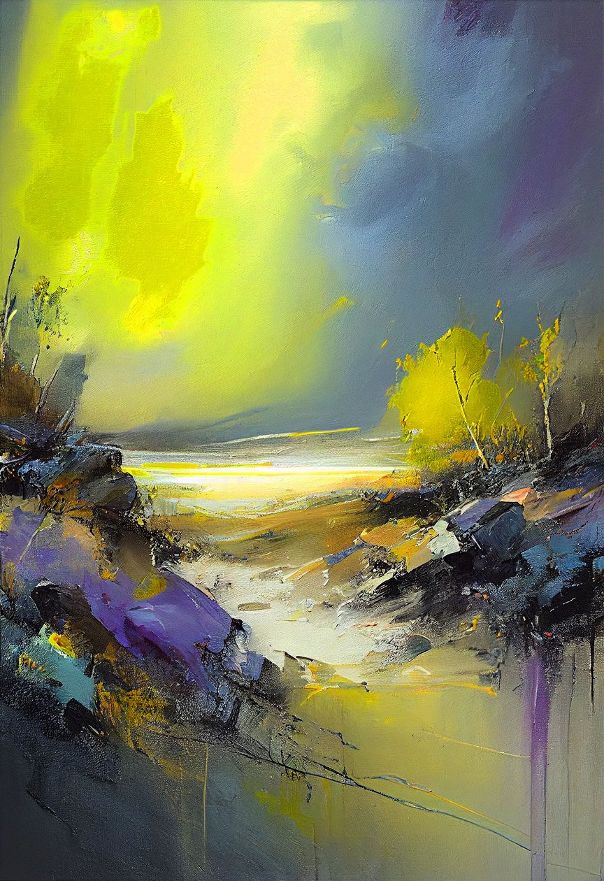 Abstrakt landskapsmaling, veggkunsttrykk av F. Abderrahim