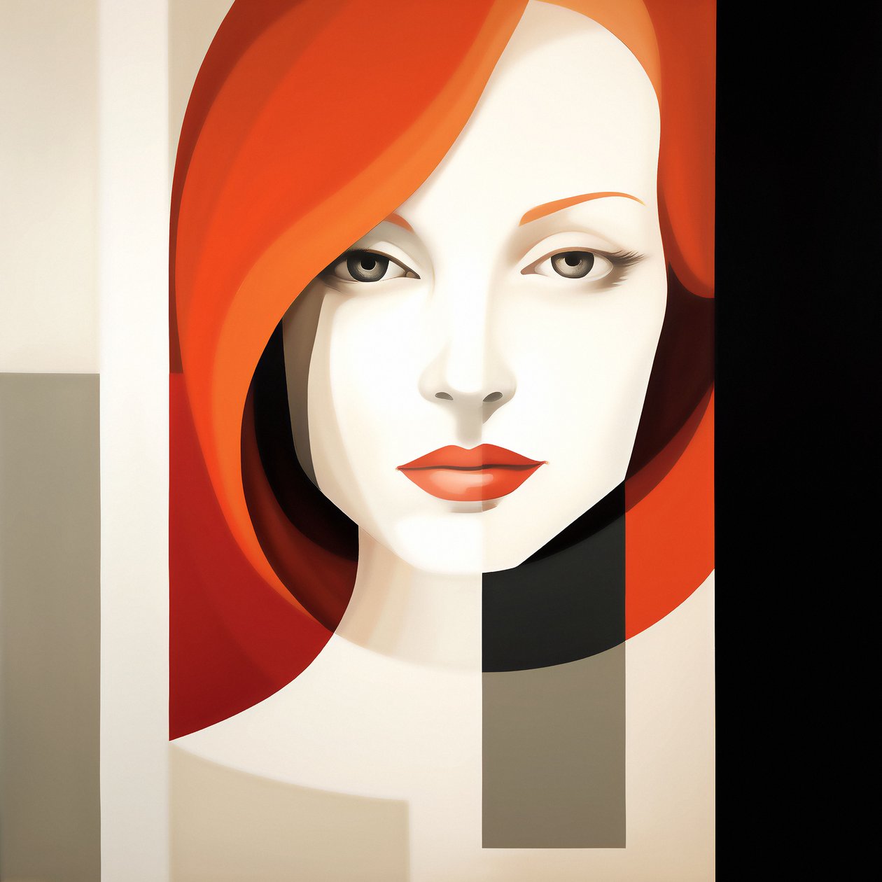 Abstrakt minimalistisk moderne jenteportrett, veggkunsttrykk på forespørsel av F. Abderrahim