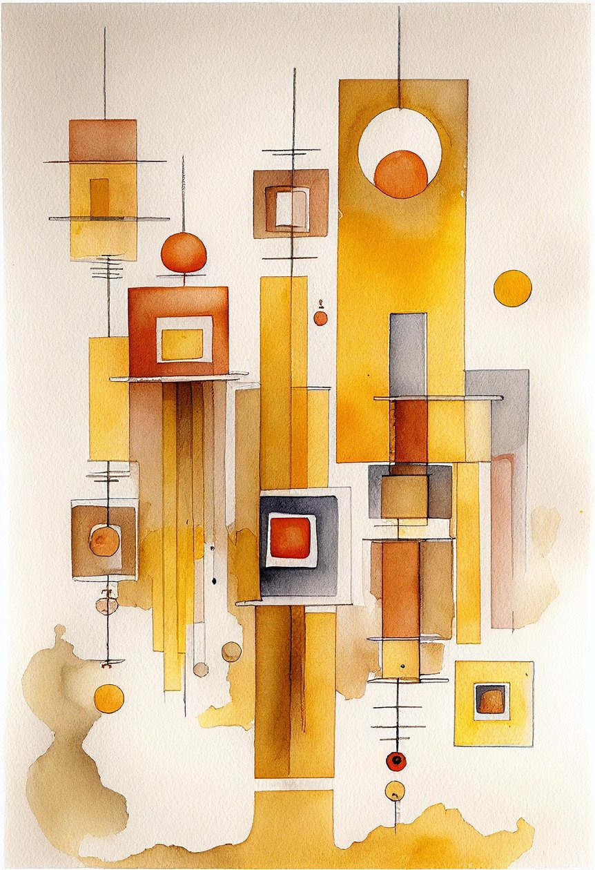 Abstrakt akvarellmaleri, geometrisk abstraksjon av F. Abderrahim