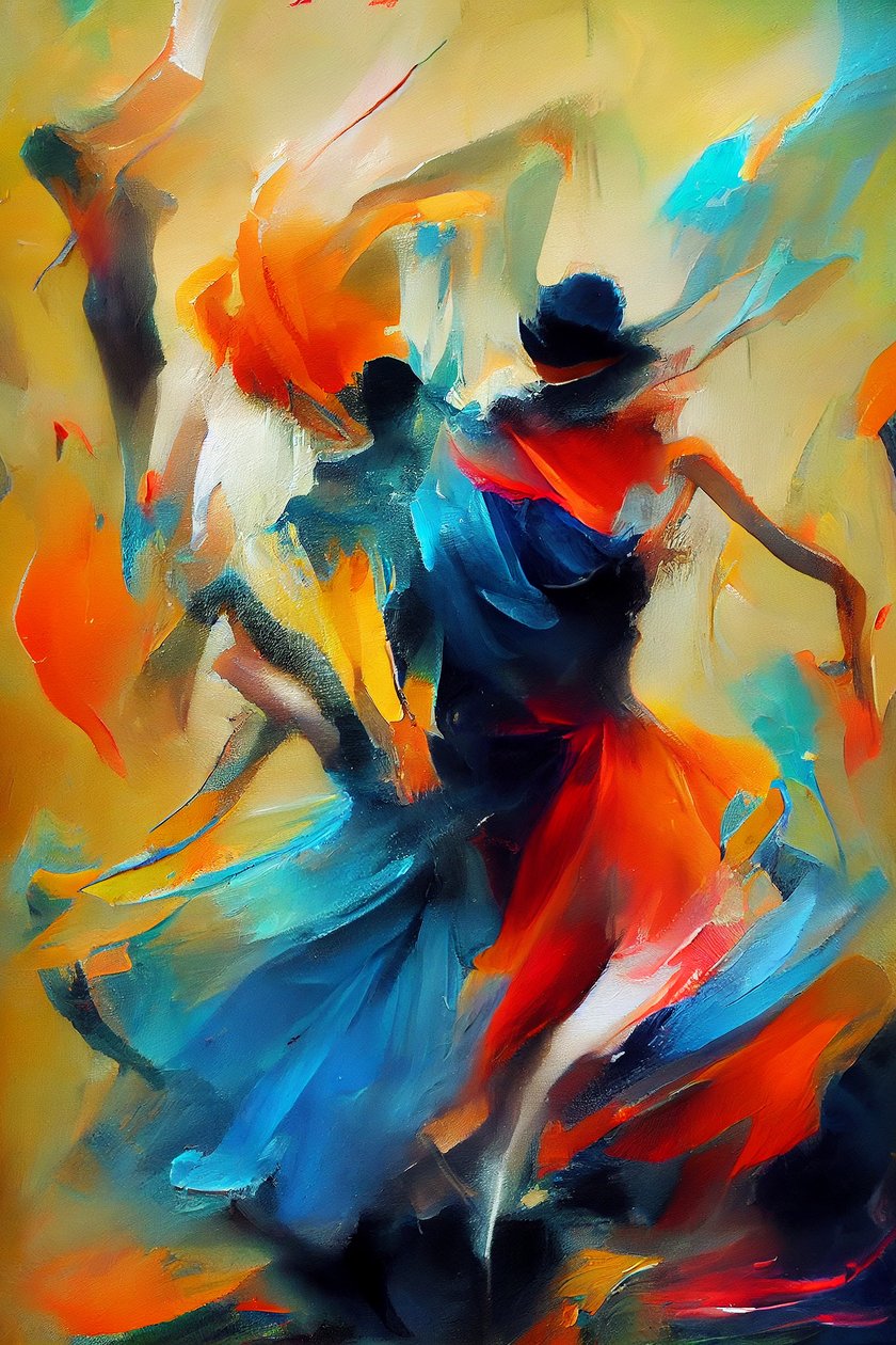 Abstrakt maleri silhuett av dansende kvinne, utskrivbar digital kunst av F. Abderrahim