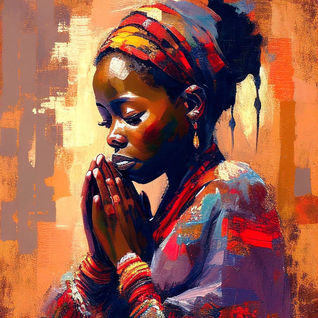 Digitalt lerretsmaling: Afrikansk jente i meditasjon, veggkunsttrykk av F. Abderrahim