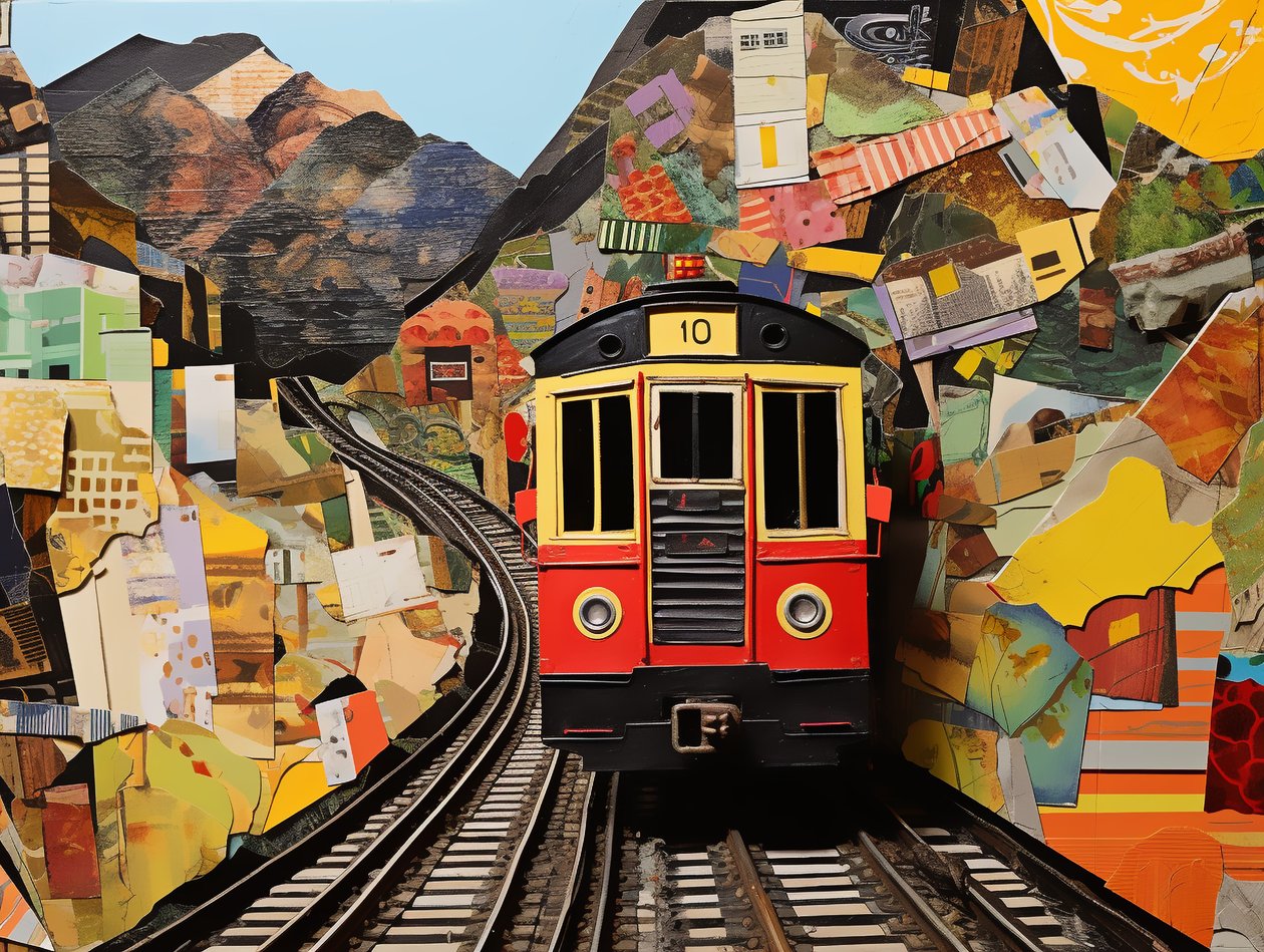 Taubanestasjon Collage Stickers, Canvas-kunsttrykk på forespørsel av F. Abderrahim