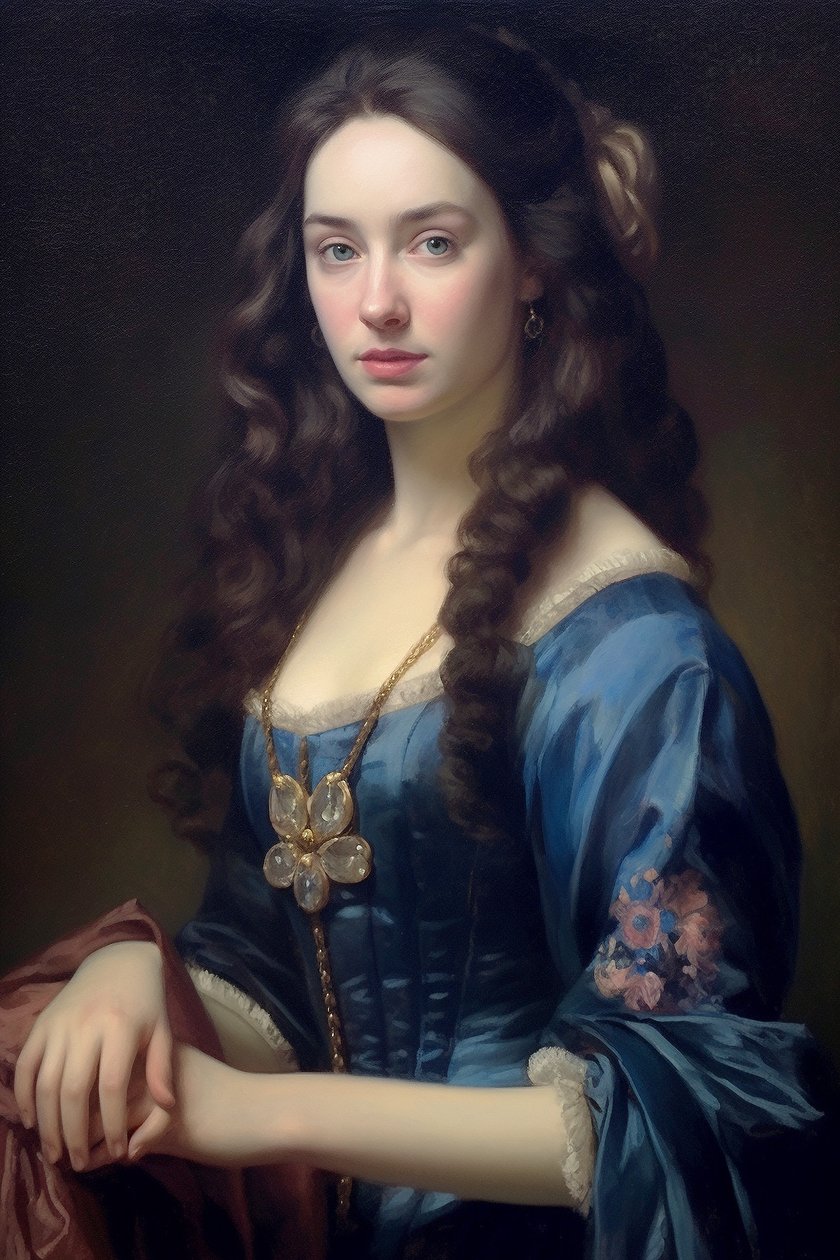 Portrettmaleri av vakker kvinnelig supermodell 1700-tallet | kunst på lerret av F. Abderrahim