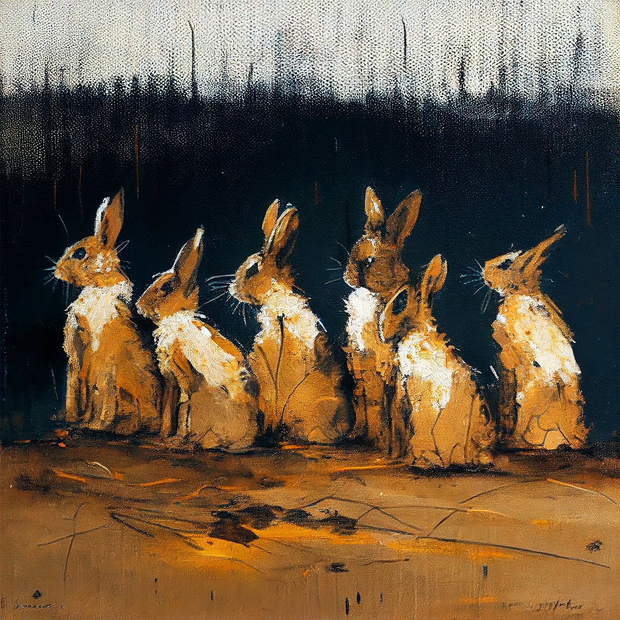 Kaniner maler med figurativ stil, veggkunsttrykk av F. Abderrahim