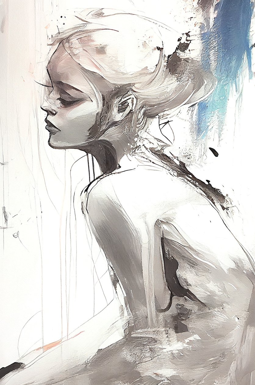 Whispers of Modern Romanticism, vakker jente, veggkunst | Lerretstrykk av F. Abderrahim