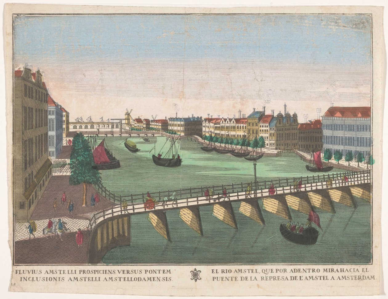Gezicht op de Binnen-Amstel tussen de Blauwbrug en de Hogesluis te Amsterdam El rio Amstel, que por adentro mirahacia el puente de la represa de l