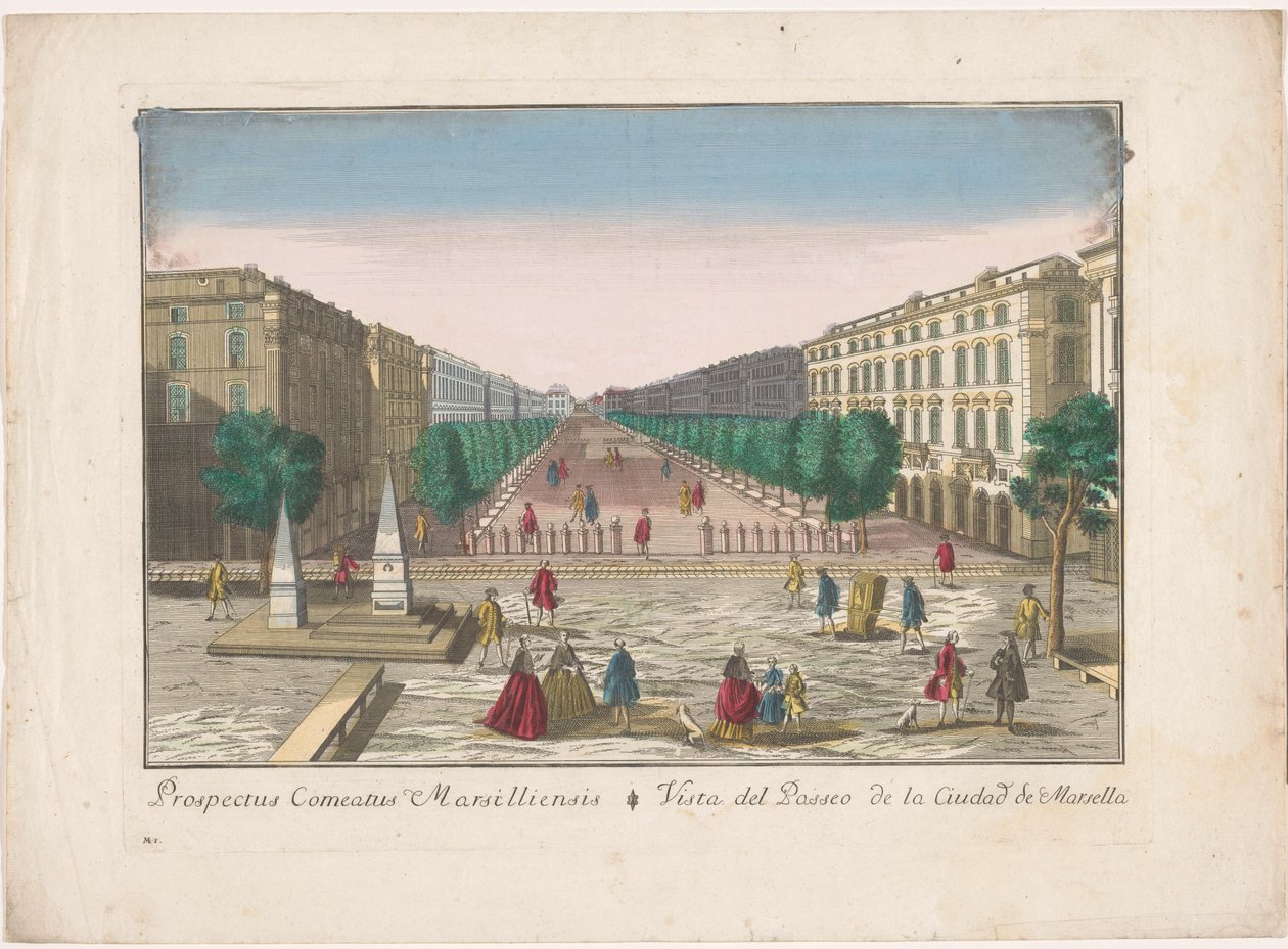 Utsikt over en promenade i Marseille Vista del paseo de la ciudad de Marsella (tittel på objekt) av familie Remondini (attributed to)