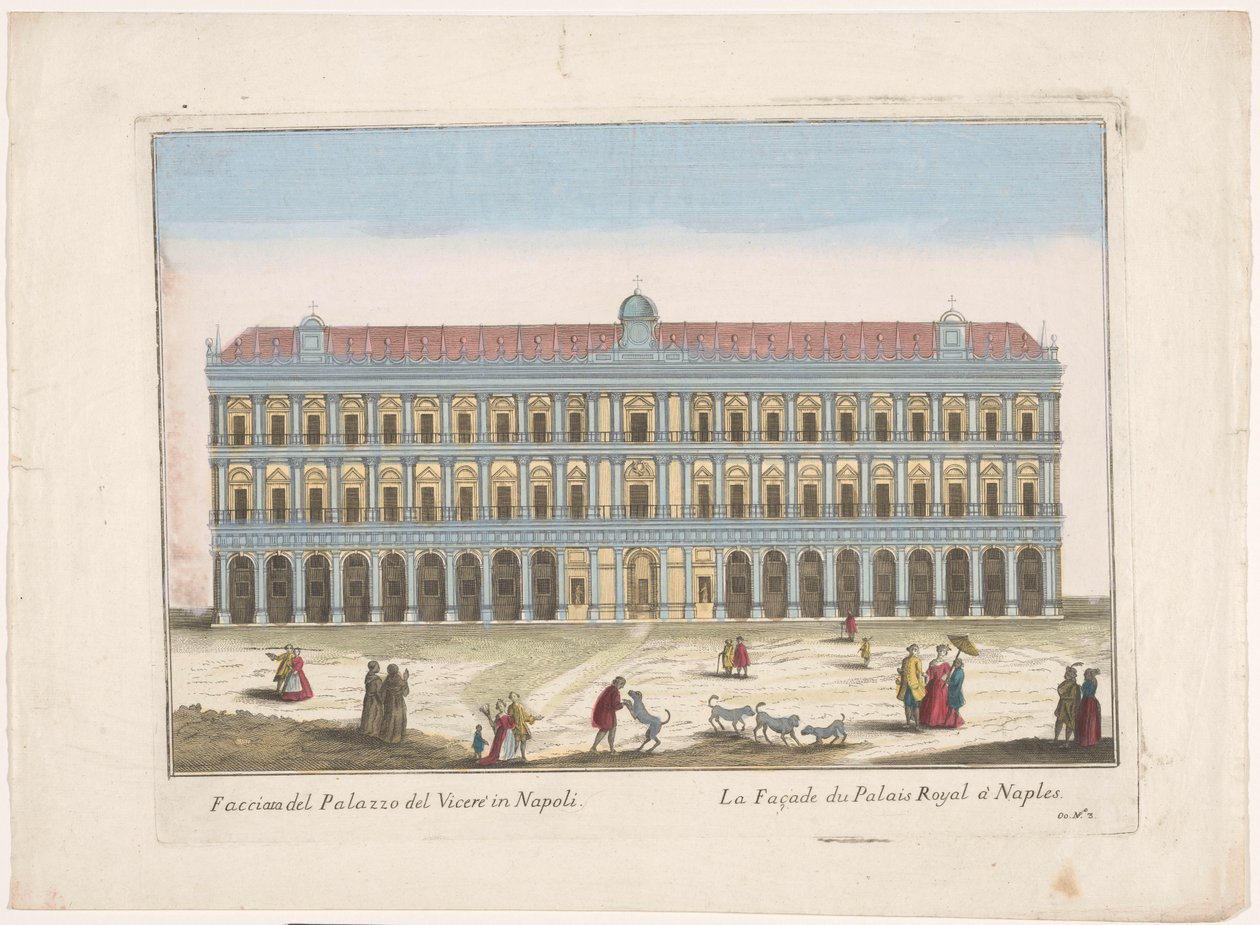 Utsikt over Palazzo Reale i Napoli Facciata del palazzo del vicere i Napoli (tittel på objekt) av familie Remondini (attributed to)