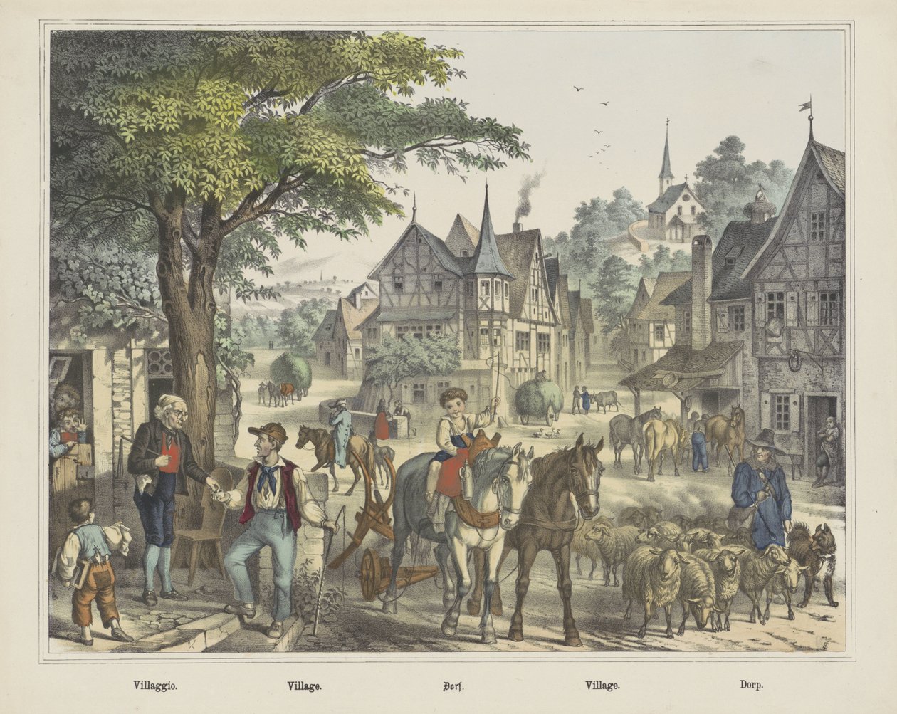Villaggio. / Landsby. / Dorf. / Landsby. / Dorp (tittel på objekt) av firma Joseph Scholz