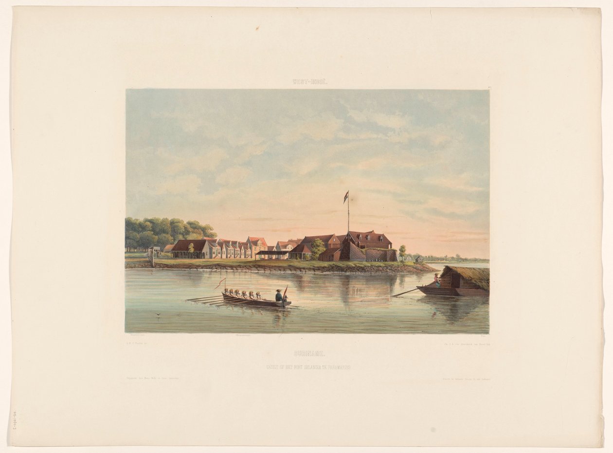 Fort Zeelandia i Paramaribo Surinam. Utsikt over Fort Zelandia i Paramaribo (tittel på objekt) av jonkheer Jacob Eduard van Heemskerck