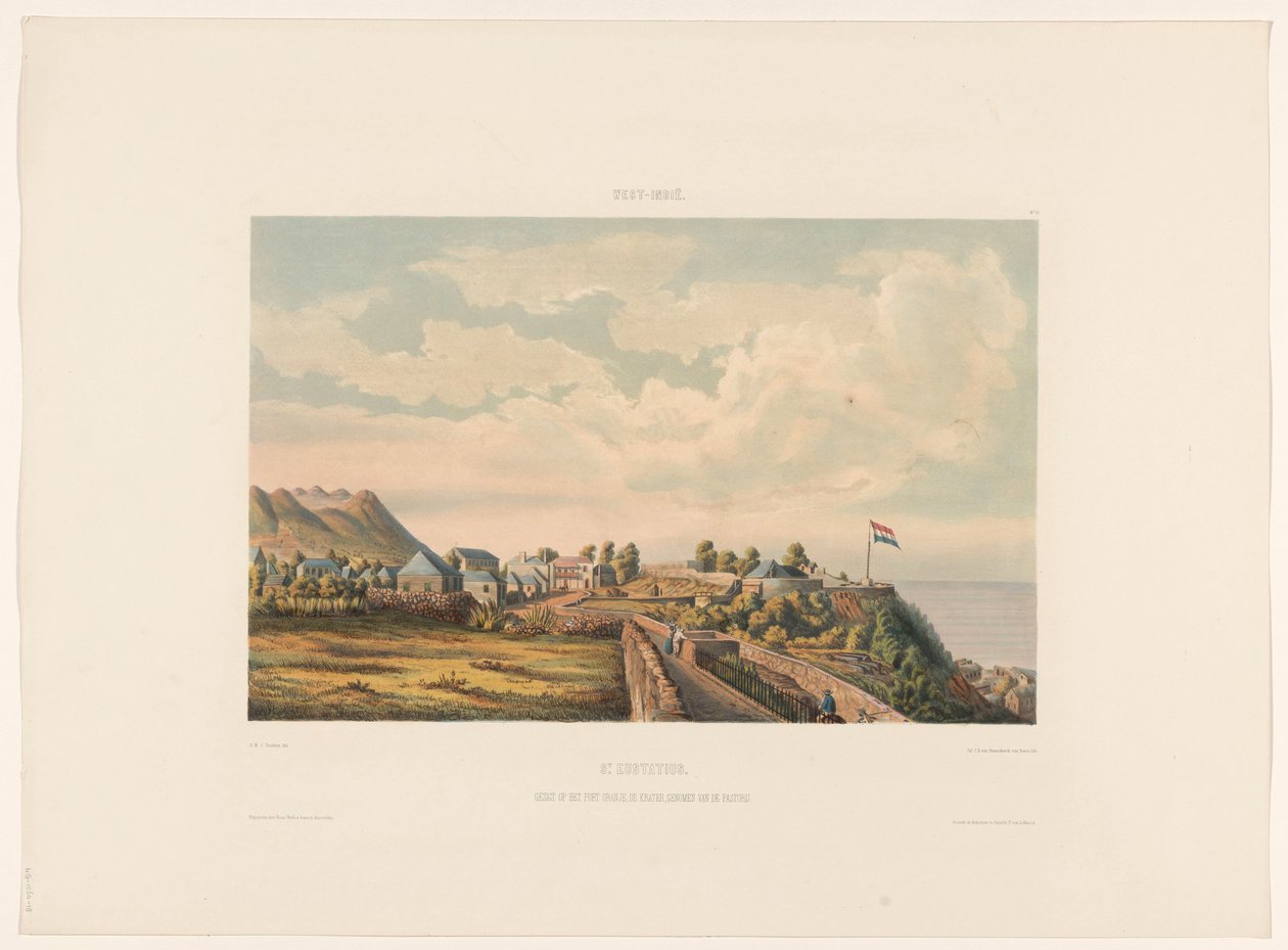 St. Eustatius St. Eustatius. Utsikt over Fort Oranje, krateret, hentet fra prestegården (tittel på objekt) av jonkheer Jacob Eduard van Heemskerck