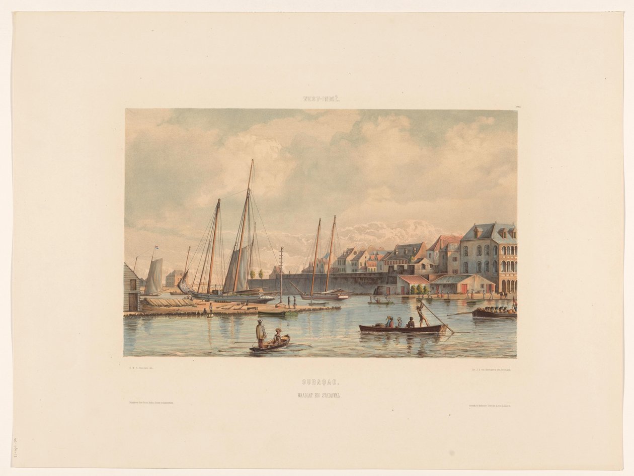 Waaigat og bymuren til Willemstad Curaçao. Waaigat og bymuren (tittel på objekt) av jonkheer Jacob Eduard van Heemskerck