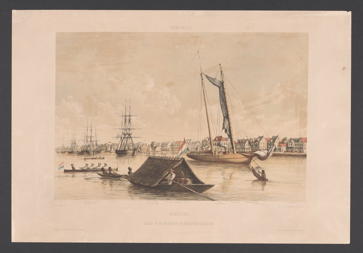 Vannkant og vei i Paramaribo Surinam. Utsikt over Waterkant og Roadstead i Paramaribo (tittel på objekt) Vestindia (serietittel på objekt) Utsikt fra Nederland