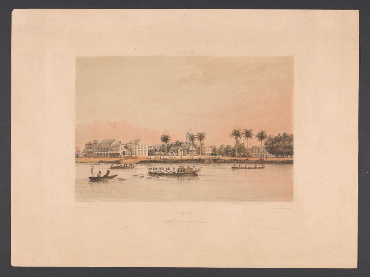 Vannkant med guvernørhus i Paramaribo Surinam. Regjeringshus og torg i Paramaribo (tittel på objekt) Vestindia (serietittel på objekt) Utsikt fra Nederland