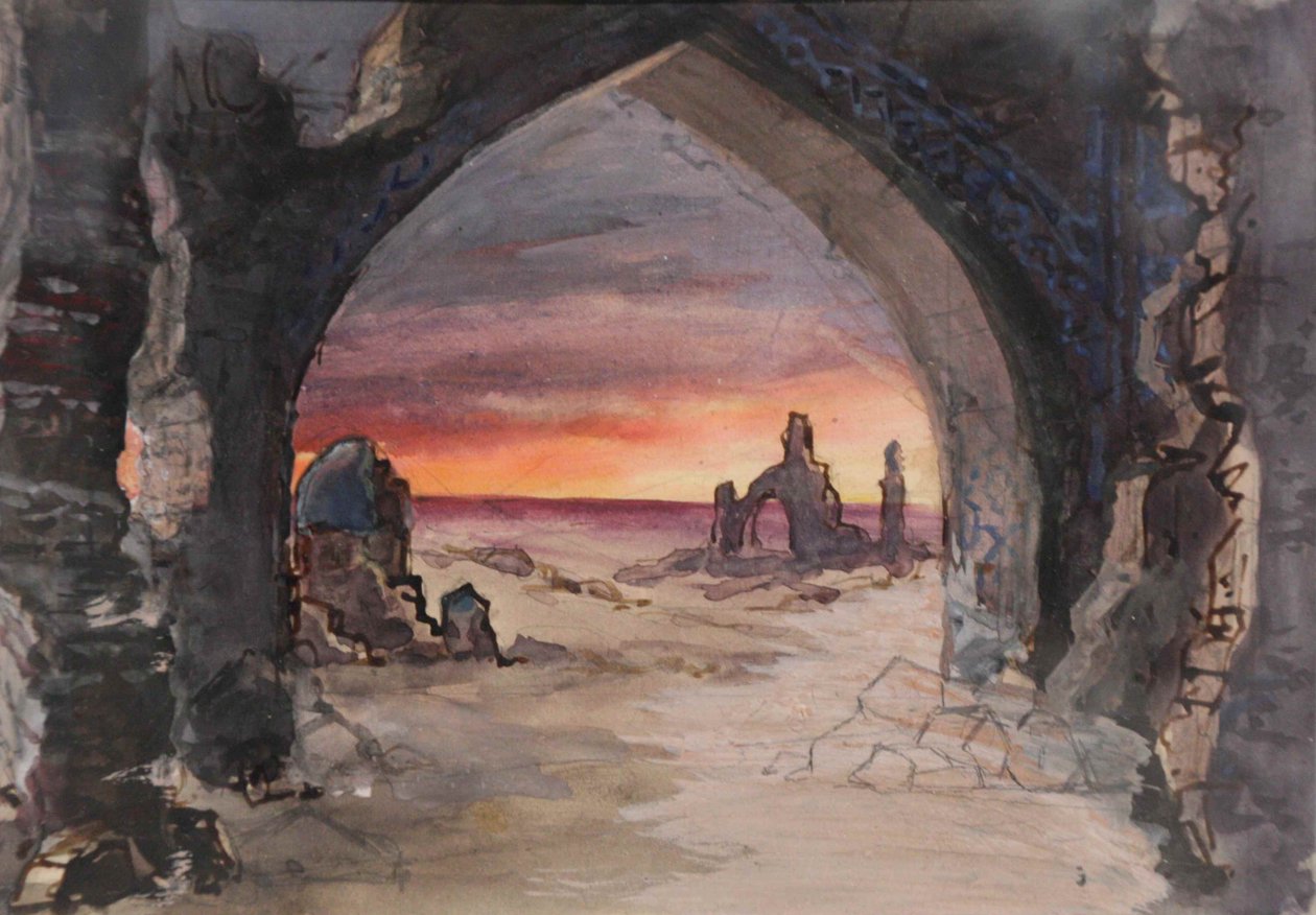 Scenedesign for stykket Rupture Grass av E. Goslavsky, 1901 av karl Fyodorovich Valz