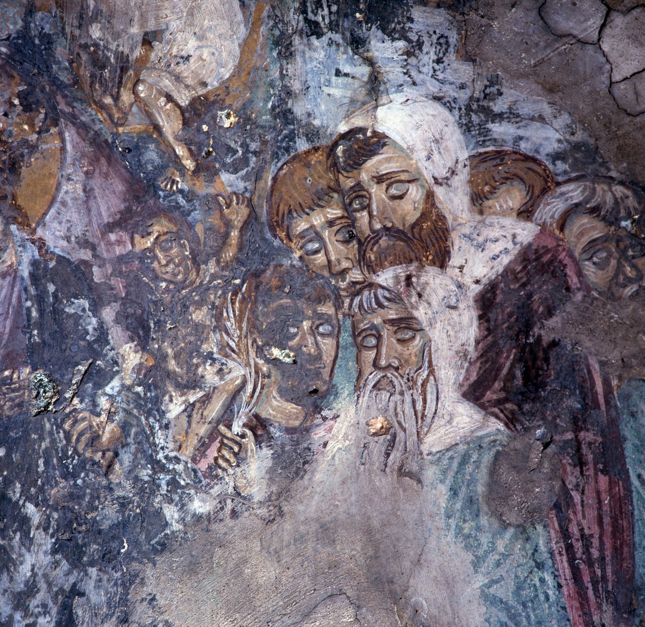 Gruppe menn, freskomaleri i kirken i Kandanos, Kreta, Hellas (bilde) av Theodore Charles Ange Coquelin