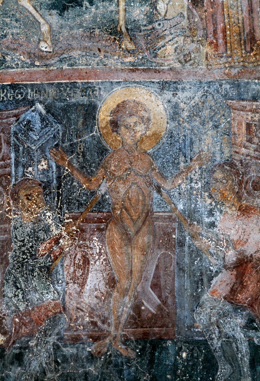 Martyrdom of Christ, freskomaleri i den bysantinske kirken St George, Komitades, Kreta, Hellas (bilde) av Theodore Charles Ange Coquelin