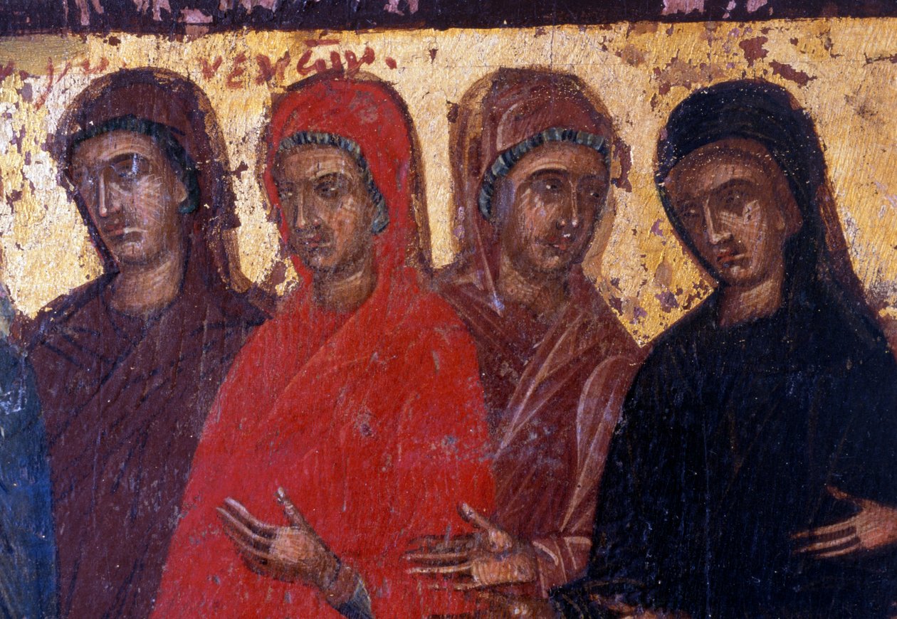 Fromme kvinner, trepanel i den bysantinske kirken Palea Roumata, Kreta, Hellas (bilde) av Theodore Charles Ange Coquelin
